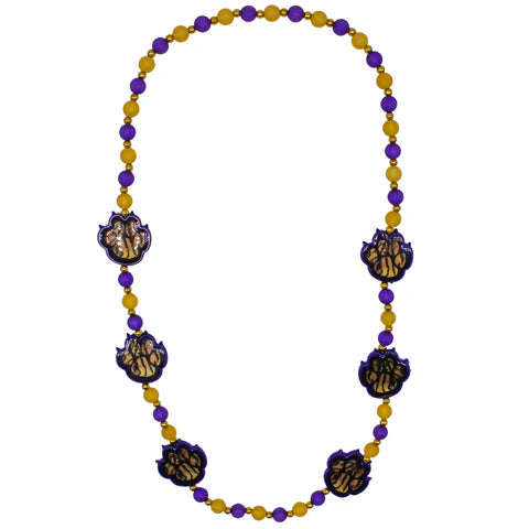 40 Inches Purple and Gold Tiger Paw Beaded Necklace