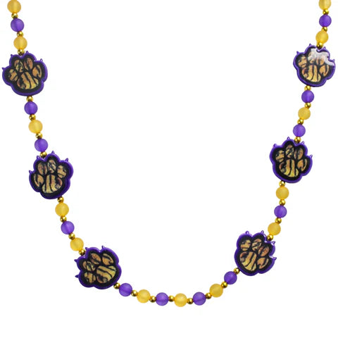 40 Inches Purple and Gold Tiger Paw Beads Necklace