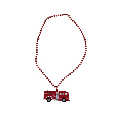 40 Inches Rubber Firetruck Medallion Beaded Necklace