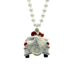 42" 10mm Pearl White Necklace with Just Married Car Medallion