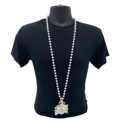42 Inches 10mm White Pearl Necklace with Just Married Car Medallion
