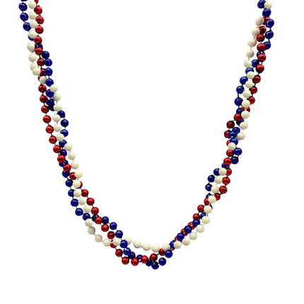 42 Inches 6mm Red, Blue & Pearl White Braided Bead Necklaces