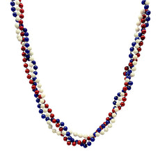 42" 6mm Red, Blue & Pearl White Braided Bead Necklaces