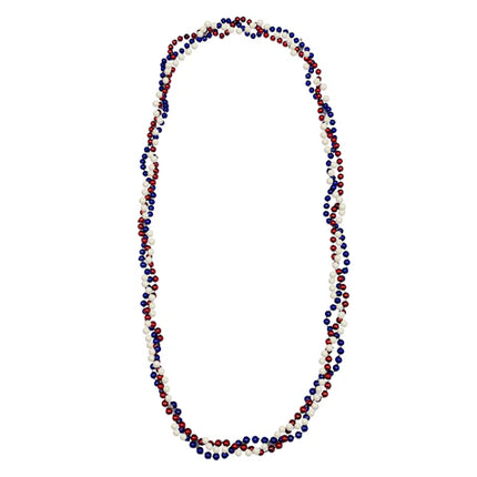 42 Inches 6mm Red, Blue & Pearl White Braided Beaded Necklaces