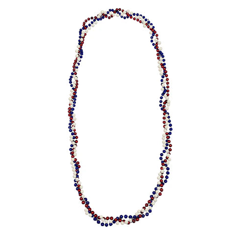 42 Inches 6mm Red, Blue & Pearl White Braided Beaded Necklaces