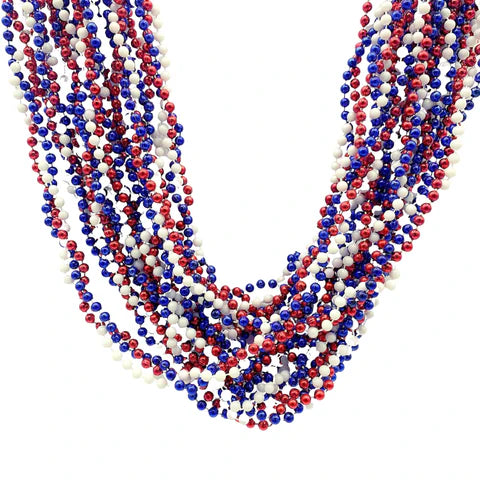 42 Inches 6mm Red, Blue & Pearl White Braided Beads Necklaces