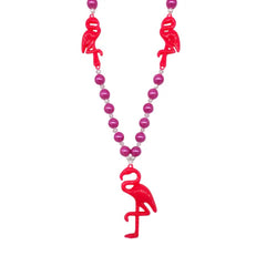 42" Flamingo Necklace With Hot Pink Beads & Pearl Insets