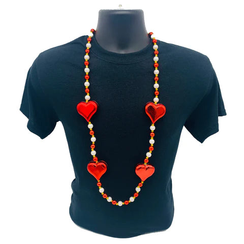 42 Inches Red Heart With Pearl Necklace