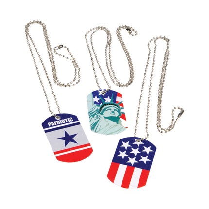 Patriotic Dog Tag Pendant Necklaces - 12 Pack