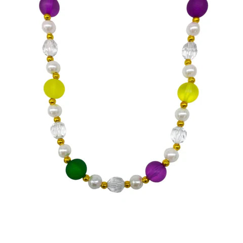 48 12mm Metallic Purple, Green & Gold Beads With Whistle And Blow Me Necklace
