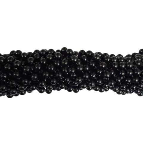 48 Inches 10mm Round Black Mardi Gras Beads - 12 Necklaces