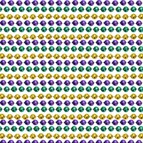 48 Inches 10mm Round Metallic Purple, Gold & Green Mardi Gras Beads - 12 Necklaces