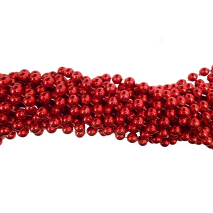 48 Inches 10mm Round Metallic Red Mardi Gras Beads - 12 Necklaces