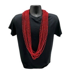 48" 10mm Round Metallic Red Mardi Gras Beads - Pack of 12 Necklaces