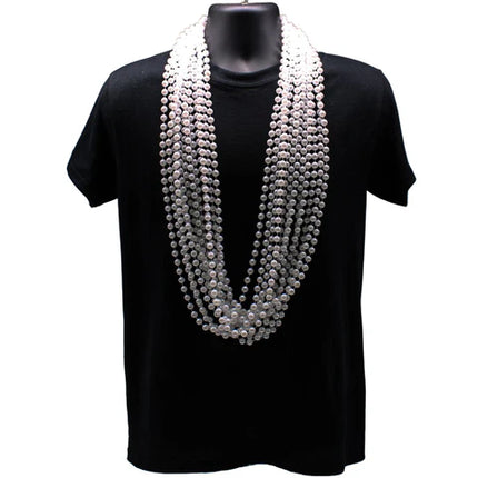 48 Inches 10mm Round Pearl White Mardi Gras Beads - Pack of 12 Necklaces