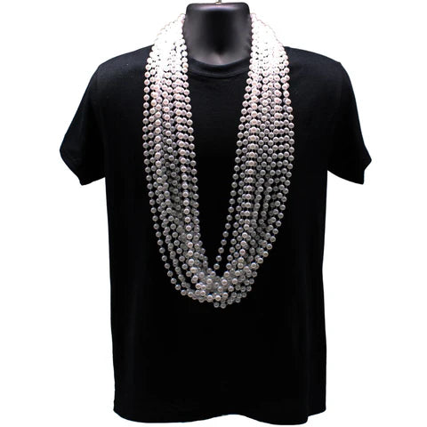 48 Inches 10mm Round Pearl White Mardi Gras Beads - Pack of 12 Necklaces