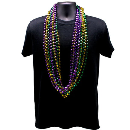 48 Inches 12mm Cut Metallic Purple, Gold and Green Mardi Gras Beads Necklaces