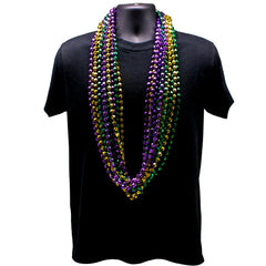 48" 12mm Cut Metallic Purple, Gold and Green Mardi Gras Beads Necklaces