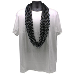 48" 12mm Round Black Mardi Gras Beads - Pack of 12 Necklaces