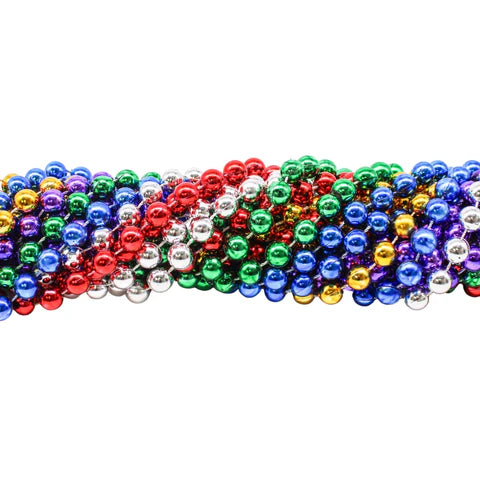 48 Inches 12mm Round Metallic 6 Color Mardi Gras Beads Necklaces