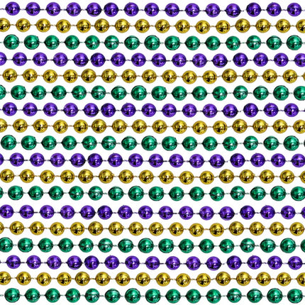 48 Inches 12mm Round Metallic Purple, Gold & Green Mardi Gras Beads - 12 Necklaces