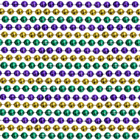48 Inches 12mm Round Metallic Purple, Gold & Green Mardi Gras Beads - 12 Necklaces