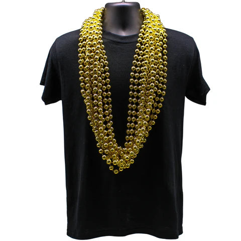 48 Inches 14mm Round Metallic Gold Mardi Gras Beads - Pack of 12 Necklaces