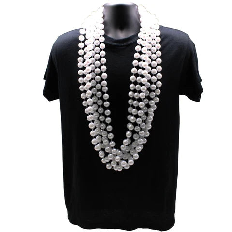 48 18mm Round Pearl White Mardi Gras Beads - Pack of 12 Necklaces