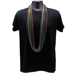 48" 7mm Round Metallic 6 Color Mardi Gras Beads - Pack of 12 Necklaces