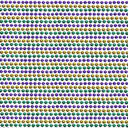 48 Inches 8mm Round Metallic Purple, Gold & Green Mardi Gras Beads Necklaces