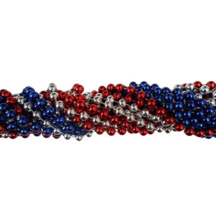 48 Inches 8mm Round Metallic Red Blue and Silver Beads Necklaces