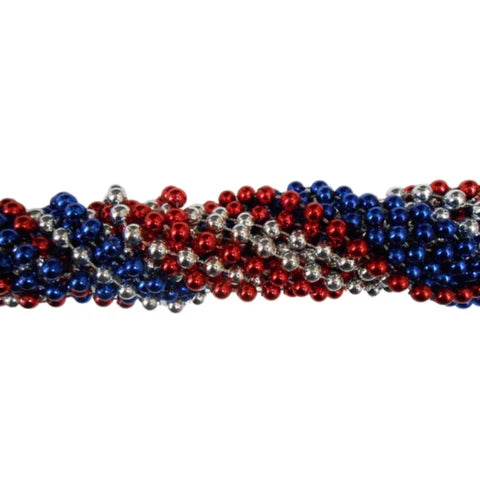48 Inches 8mm Round Metallic Red Blue and Silver Beads Necklaces