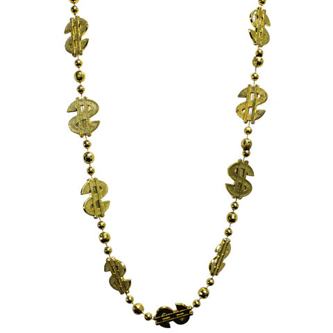 48 Inches Metallic Gold Dollar Sign Bead Necklace