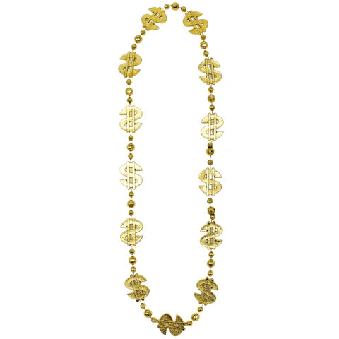 48 Inches Metallic Gold Dollar Sign Beaded Necklace