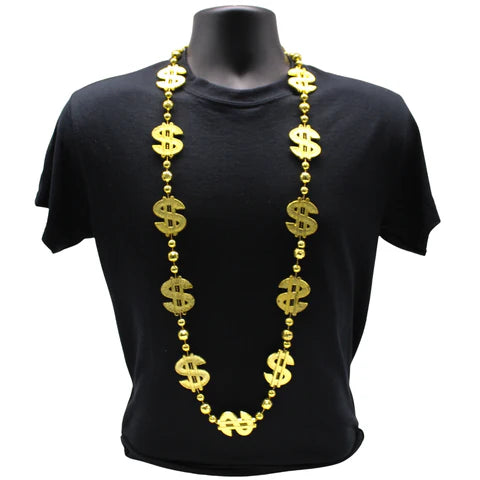 48 Inches Metallic Gold Dollar Sign Beads Necklace