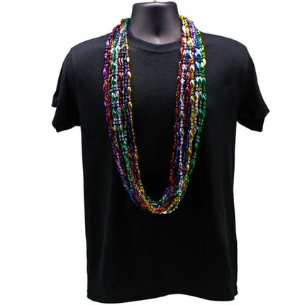 48 Inches Swirl Metallic 6 Color Mardi Gras Beads - Pack of 12 Necklaces