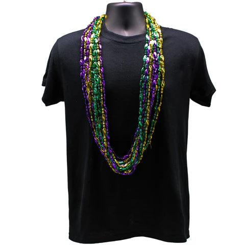 48 Inches Swirl Metallic Purple, Gold & Green Mardi Gras Beads - Pack of 12 Necklaces