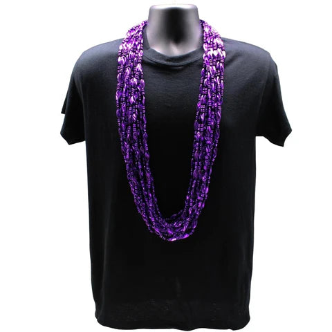 48 Swirl Metallic Purple Mardi Gras Beads - Pack of 12 Necklaces