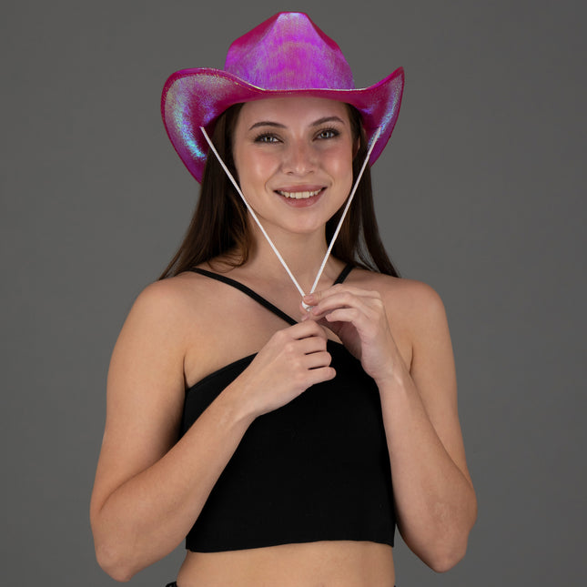 Pink Sparkly Holographic Iridescent Space Cowboy Hats - Pack of 2