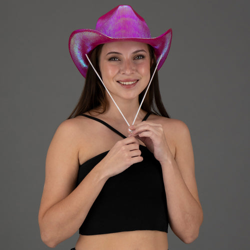 Sparkly Iridescent Glitter Space Pink Cowboy Hat