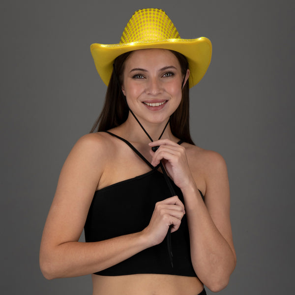 LED Light Up Flashing Sequin Gold Cowboy Hat - Pack of 4 Hats