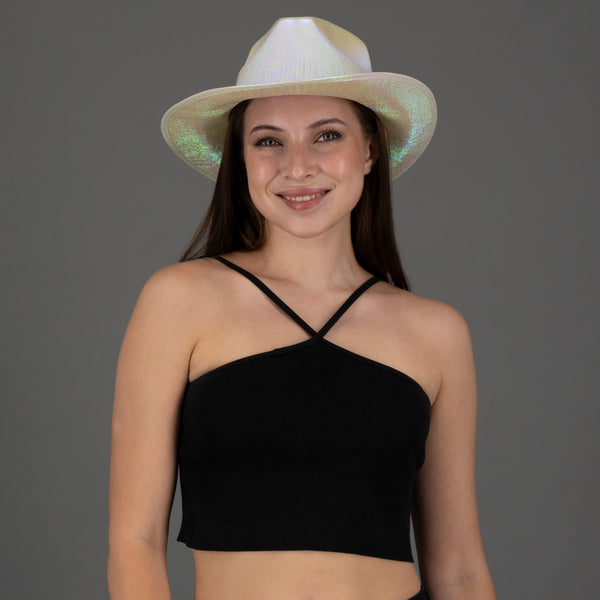 White Holographic Iridescent Glitter Space Cowboy Hats - Pack of 4