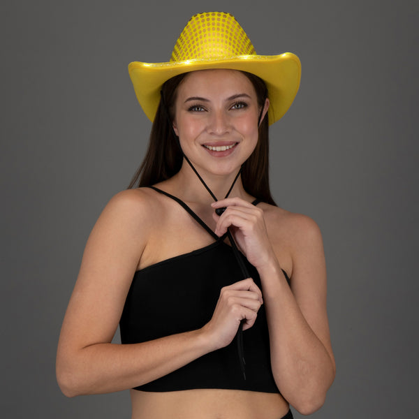 LED Light Up Flashing Gold Sequin Cowboy Hats - Pack of 12 Hats