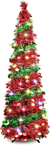 5 Ft Tinsel Sequins Christmas Tree With Colorful Lights