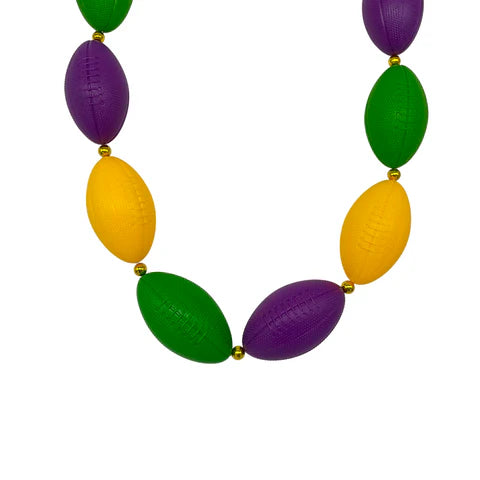 50 Inches Purple, Green and Gold 4 Inches Football Necklace with 10mm Gold Spacer