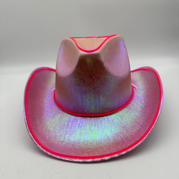EL WIRE Light Up Iridescent Space Light Pink Cowboy Hat | PartyGlowz