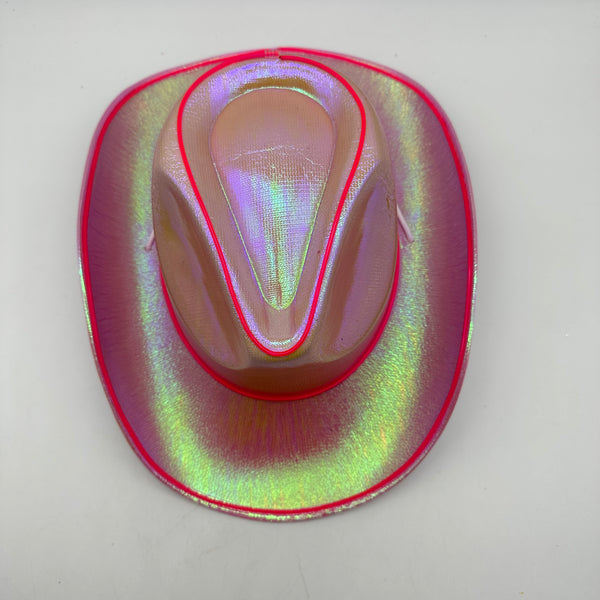 EL WIRE Light Up Iridescent Space Light Pink Cowboy Hat | PartyGlowz