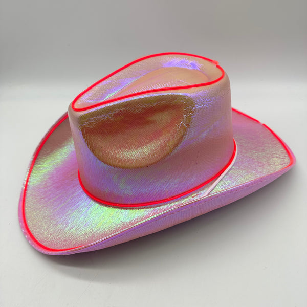 EL WIRE Light Up Iridescent Space Light Pink Cowboy Hat | PartyGlowz