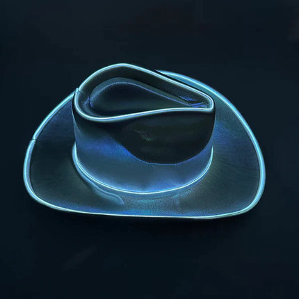 EL WIRE Light Up Iridescent Space White Cowboy Hats - 3 | PartyGlowz