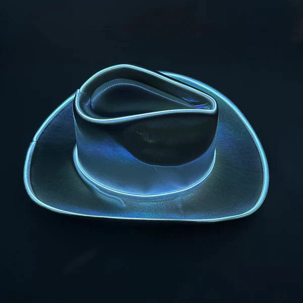 EL WIRE Light Up Iridescent Space White Cowboy Hats - 3 | PartyGlowz